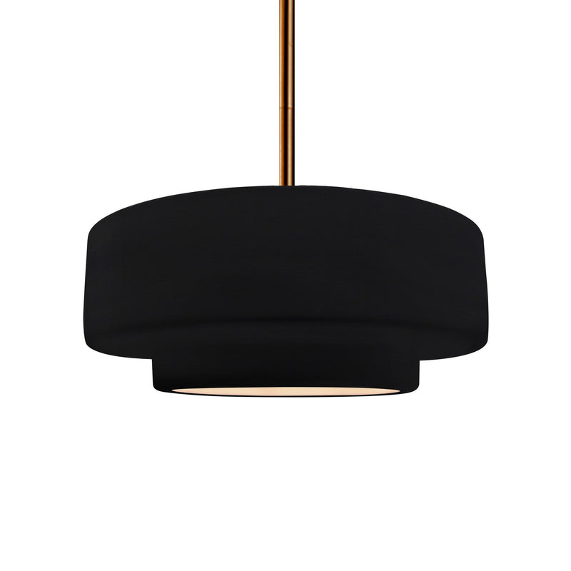 Justice Designs CER-6543-BLK-BRSS-RIGID One Light Pendant, Gloss Black