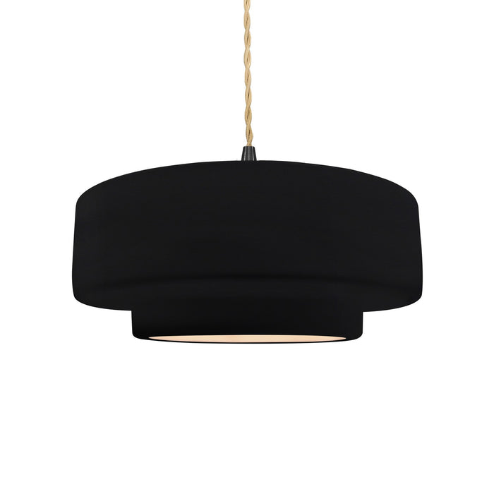 Justice Designs CER-6543-BLK-MBLK-BEIG-TWST One Light Pendant, Gloss Black