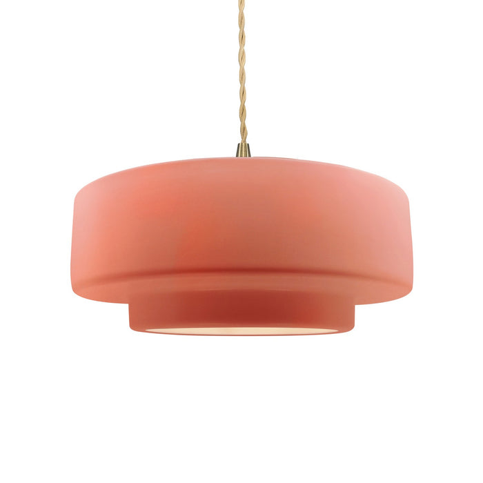 Justice Designs CER-6543-BSH-BRSS-BEIG-TWST One Light Pendant, Gloss Blush