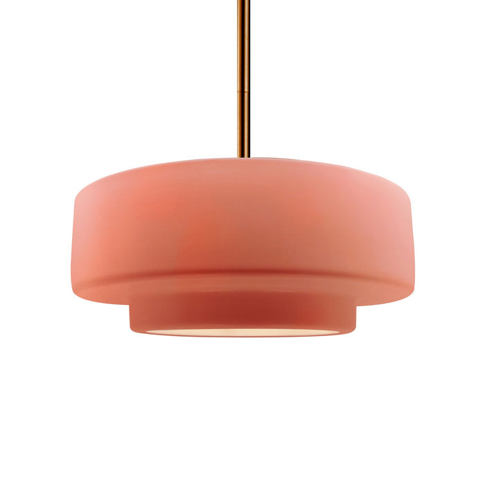 Justice Designs CER-6543-BSH-BRSS-RIGID One Light Pendant, Gloss Blush