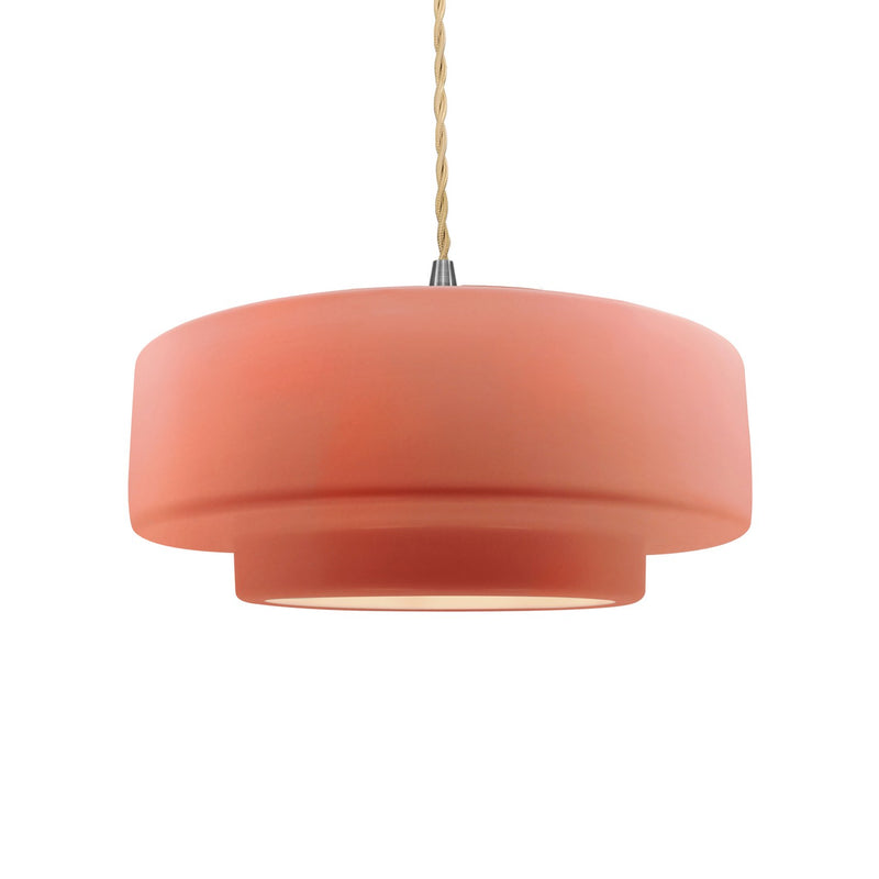 Justice Designs CER-6543-BSH-NCKL-BEIG-TWST One Light Pendant, Gloss Blush