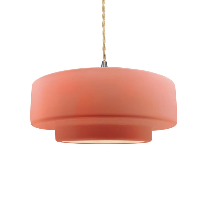 Justice Designs CER-6543-BSH-NCKL-BEIG-TWST One Light Pendant, Gloss Blush