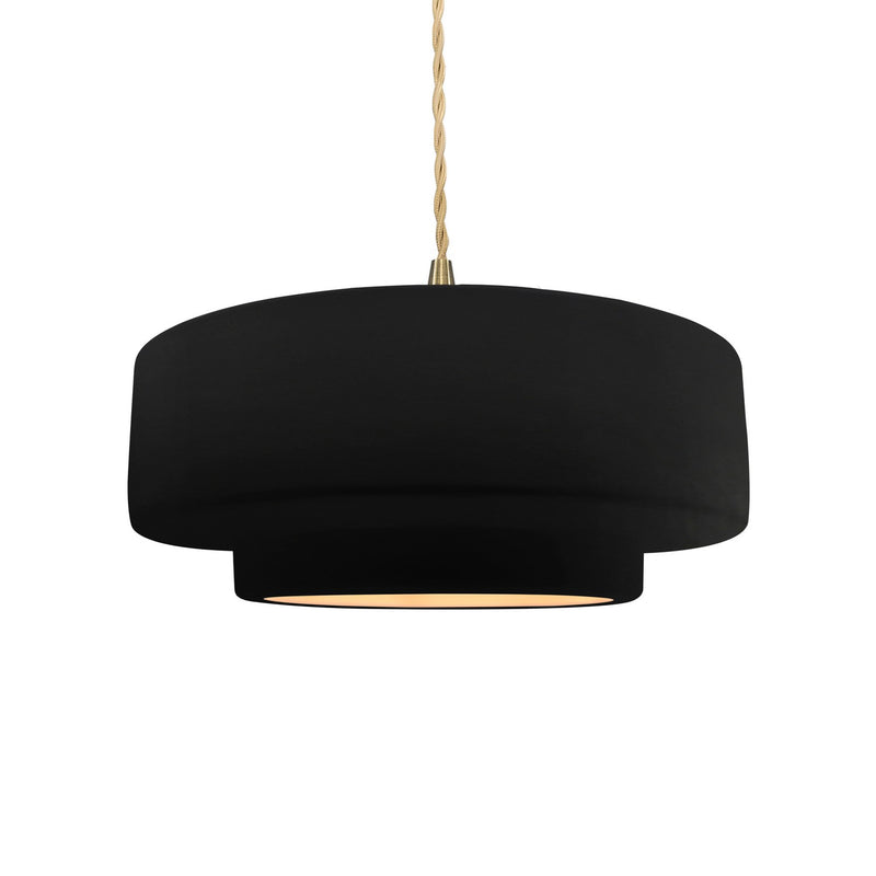 Justice Designs CER-6543-CBGD-BRSS-BEIG-TWST One Light Pendant, Carbon Matte Black w/ Champagne Gold