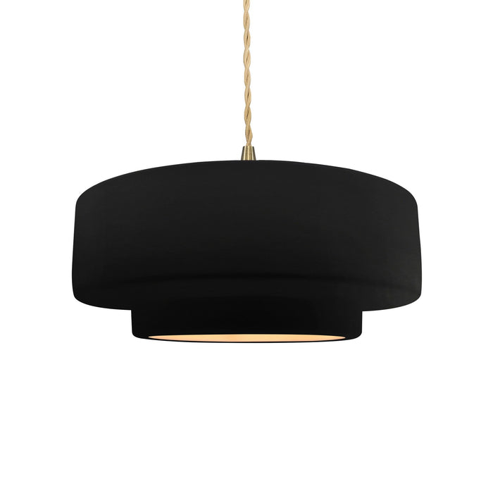 Justice Designs CER-6543-CBGD-BRSS-BEIG-TWST One Light Pendant, Carbon Matte Black w/ Champagne Gold