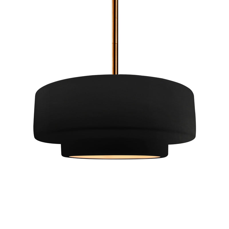 Justice Designs CER-6543-CBGD-BRSS-RIGID One Light Pendant, Carbon Matte Black w/ Champagne Gold
