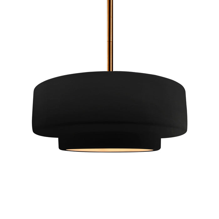 Justice Designs CER-6543-CBGD-BRSS-RIGID One Light Pendant, Carbon Matte Black w/ Champagne Gold