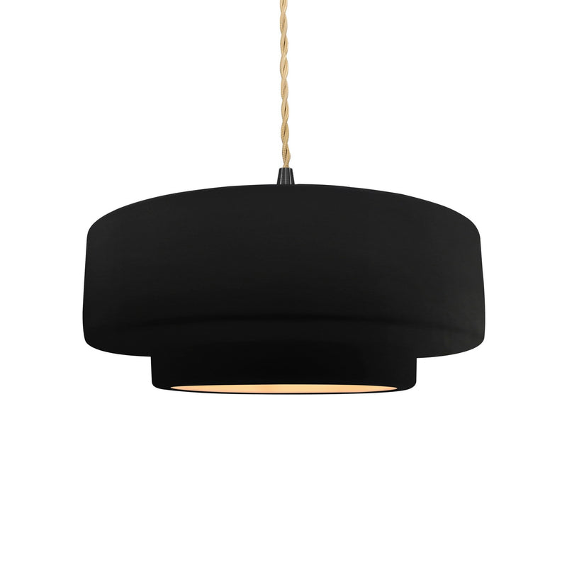 Justice Designs CER-6543-CBGD-MBLK-BEIG-TWST One Light Pendant, Carbon Matte Black w/ Champagne Gold