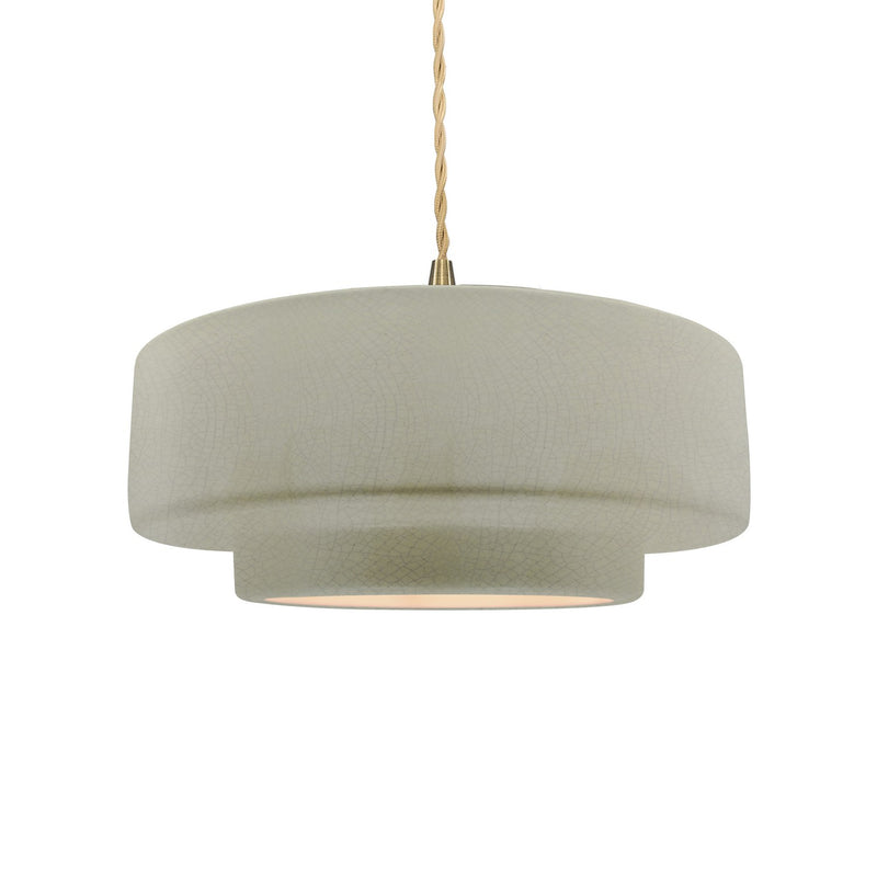 Justice Designs CER-6543-CKC-BRSS-BEIG-TWST One Light Pendant, Celadon Green Crackle