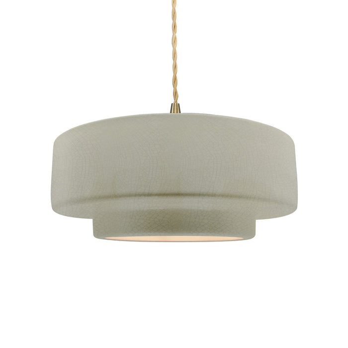 Justice Designs CER-6543-CKC-BRSS-BEIG-TWST One Light Pendant, Celadon Green Crackle
