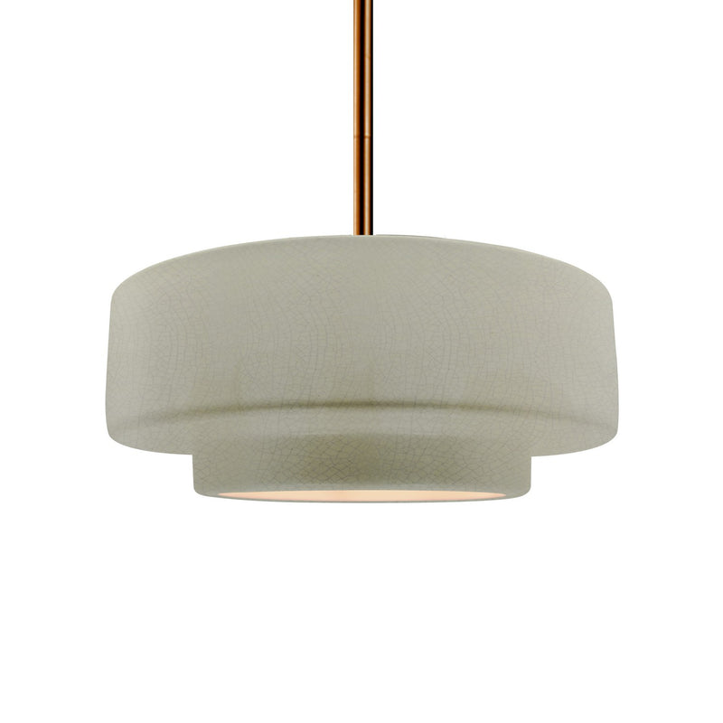 Justice Designs CER-6543-CKC-BRSS-RIGID One Light Pendant, Celadon Green Crackle