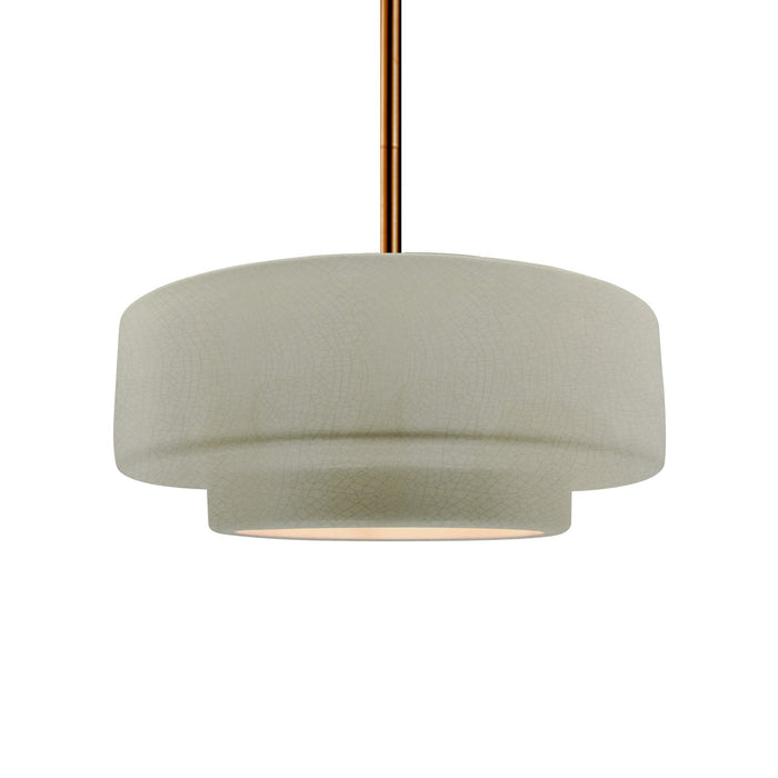 Justice Designs CER-6543-CKC-BRSS-RIGID One Light Pendant, Celadon Green Crackle