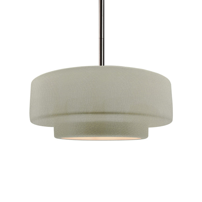 Justice Designs CER-6543-CKC-NCKL-RIGID One Light Pendant, Celadon Green Crackle