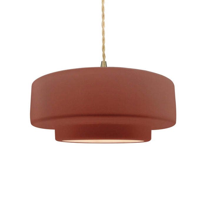 Justice Designs CER-6543-CLAY-BRSS-BEIG-TWST One Light Pendant, Canyon Clay