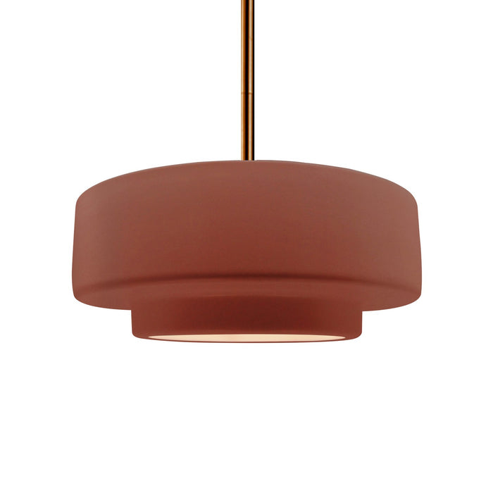 Justice Designs CER-6543-CLAY-BRSS-RIGID One Light Pendant, Canyon Clay