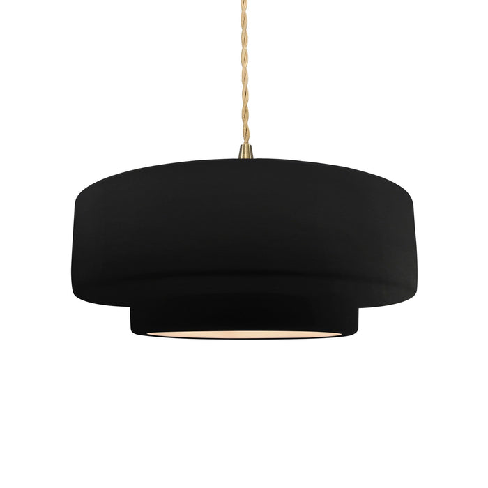 Justice Designs CER-6543-CRB-BRSS-BEIG-TWST One Light Pendant, Carbon - Matte Black