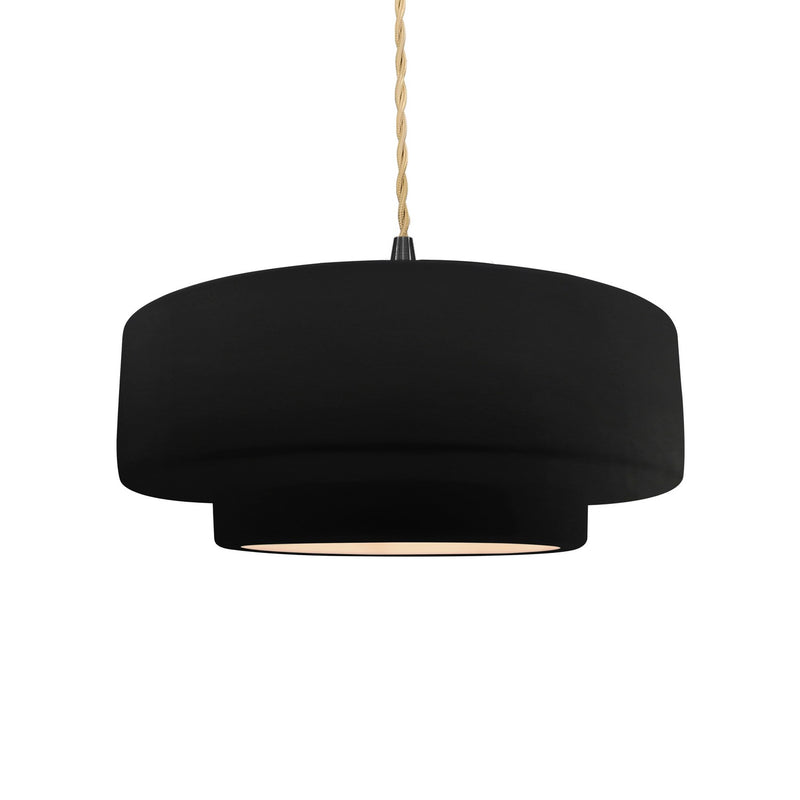 Justice Designs CER-6543-CRB-MBLK-BEIG-TWST One Light Pendant, Carbon - Matte Black