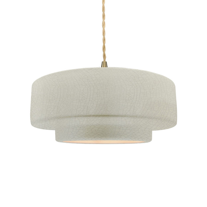 Justice Designs CER-6543-CRK-BRSS-BEIG-TWST One Light Pendant, White Crackle