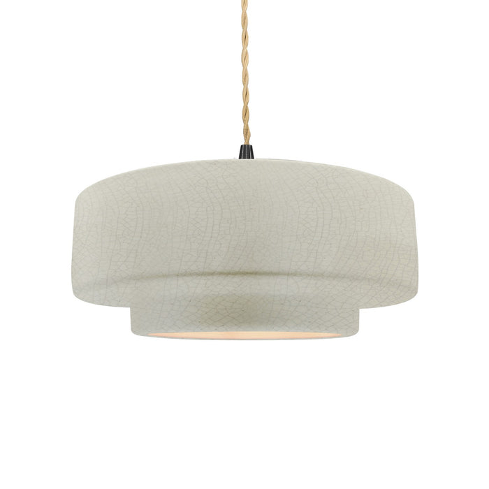 Justice Designs CER-6543-CRK-MBLK-BEIG-TWST One Light Pendant, White Crackle
