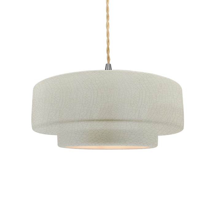 Justice Designs CER-6543-CRK-NCKL-BEIG-TWST One Light Pendant, White Crackle