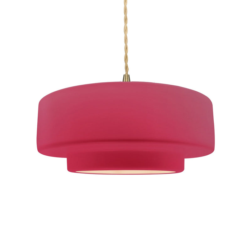 Justice Designs CER-6543-CRSE-BRSS-BEIG-TWST One Light Pendant, Cerise