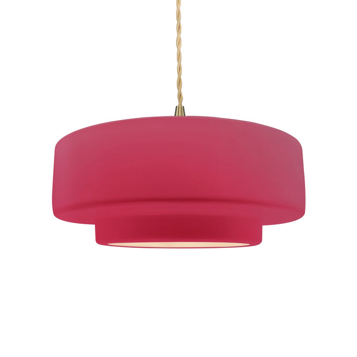 Justice Designs CER-6543-CRSE-BRSS-BEIG-TWST One Light Pendant, Cerise