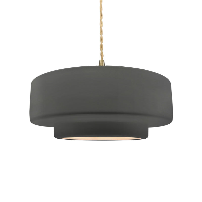Justice Designs CER-6543-GRY-BRSS-BEIG-TWST One Light Pendant, Gloss Grey