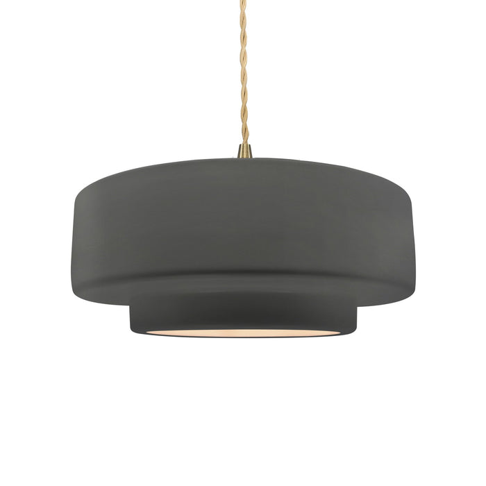 Justice Designs CER-6543-GRY-BRSS-BEIG-TWST One Light Pendant, Gloss Grey