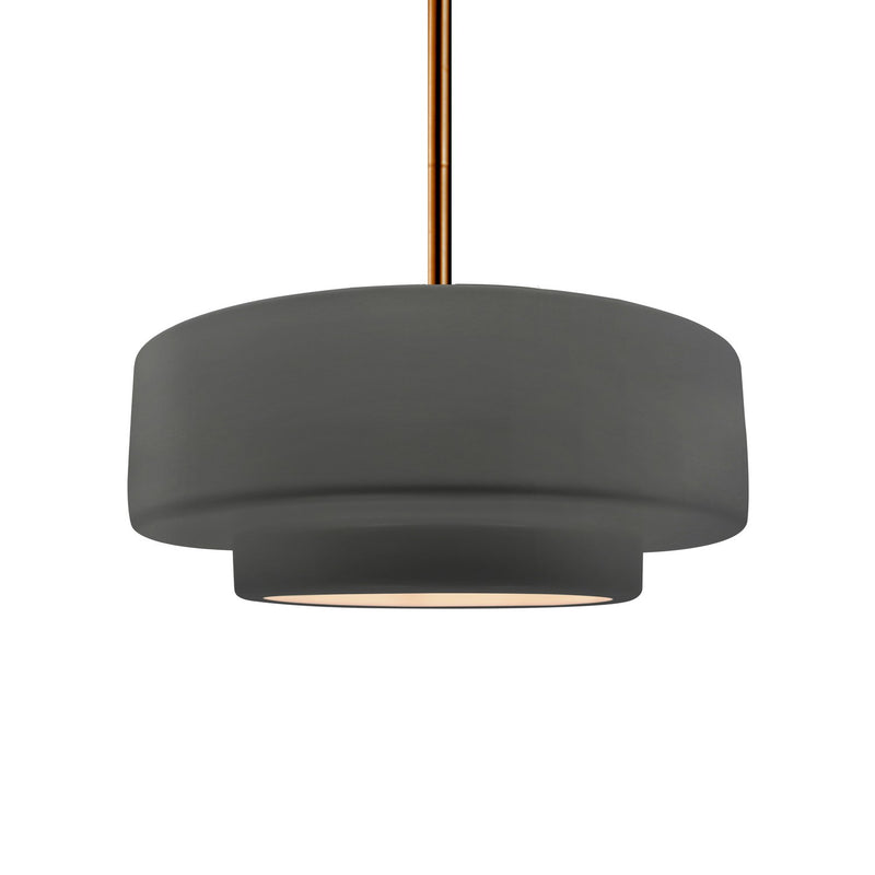 Justice Designs CER-6543-GRY-BRSS-RIGID One Light Pendant, Gloss Grey