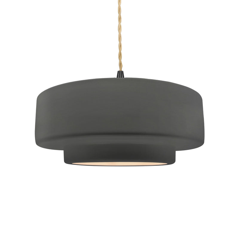 Justice Designs CER-6543-GRY-MBLK-BEIG-TWST One Light Pendant, Gloss Grey