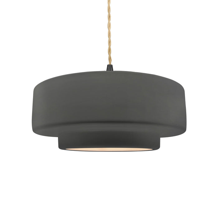 Justice Designs CER-6543-GRY-MBLK-BEIG-TWST One Light Pendant, Gloss Grey