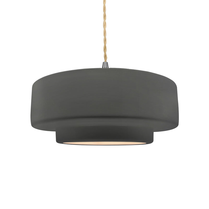 Justice Designs CER-6543-GRY-NCKL-BEIG-TWST One Light Pendant, Gloss Grey