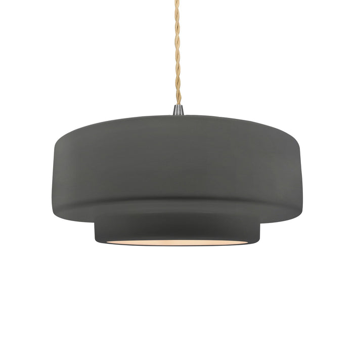 Justice Designs CER-6543-GRY-NCKL-BEIG-TWST One Light Pendant, Gloss Grey