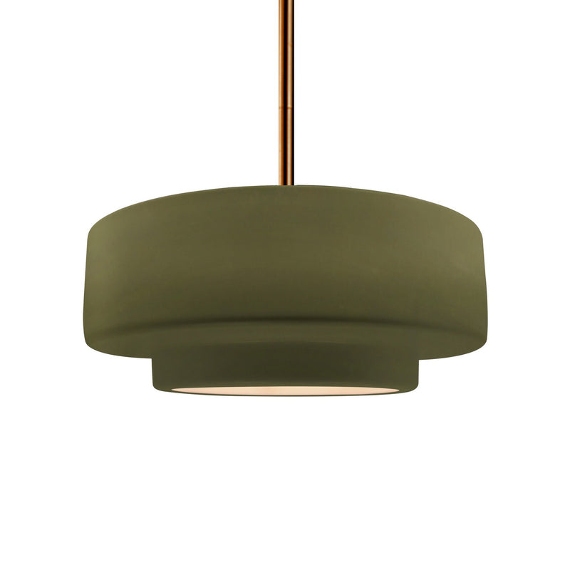 Justice Designs CER-6543-MGRN-BRSS-RIGID One Light Pendant, Matte Green