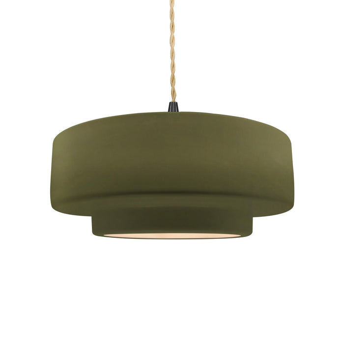 Justice Designs CER-6543-MGRN-MBLK-BEIG-TWST One Light Pendant, Matte Green