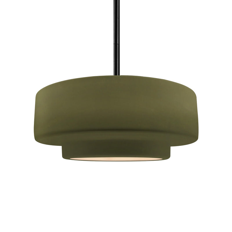Justice Designs CER-6543-MGRN-MBLK-RIGID One Light Pendant, Matte Green