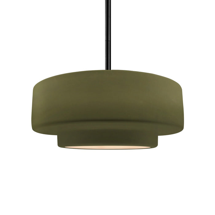 Justice Designs CER-6543-MGRN-MBLK-RIGID One Light Pendant, Matte Green