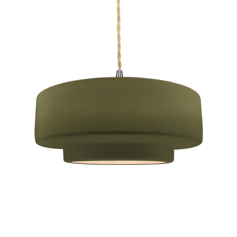 Justice Designs CER-6543-MGRN-NCKL-BEIG-TWST One Light Pendant, Matte Green