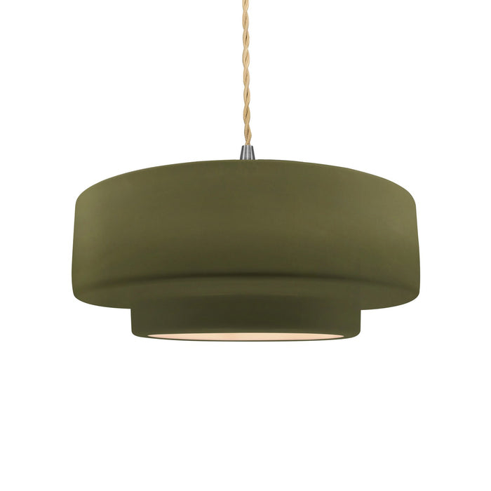 Justice Designs CER-6543-MGRN-NCKL-BEIG-TWST One Light Pendant, Matte Green