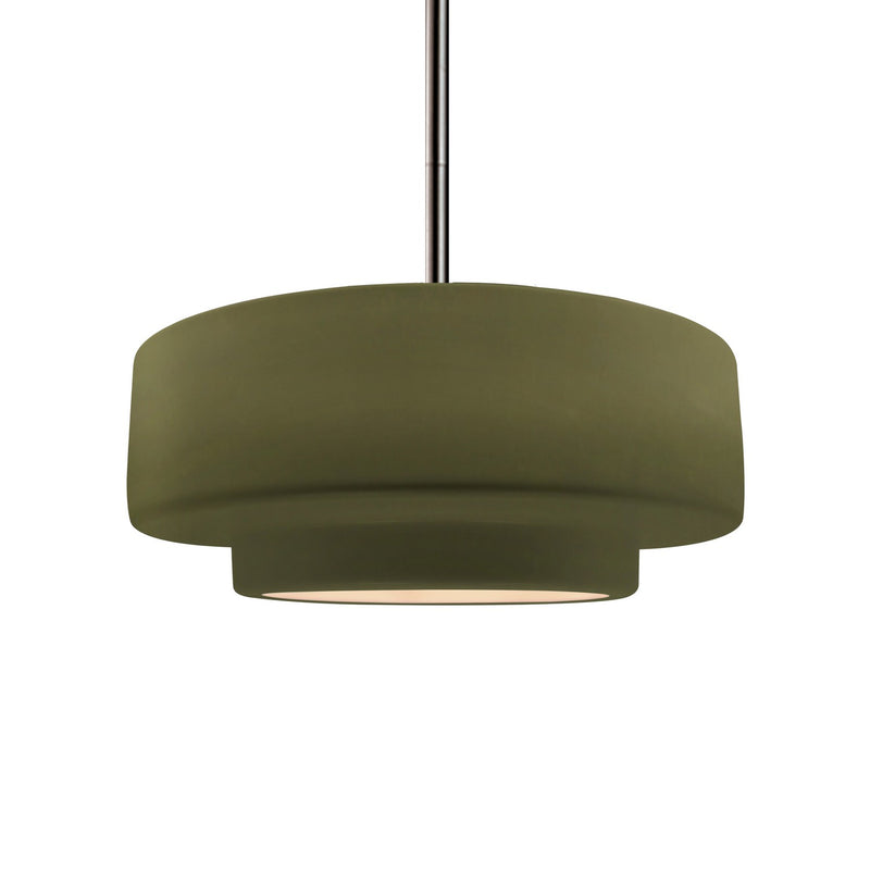 Justice Designs CER-6543-MGRN-NCKL-RIGID One Light Pendant, Matte Green