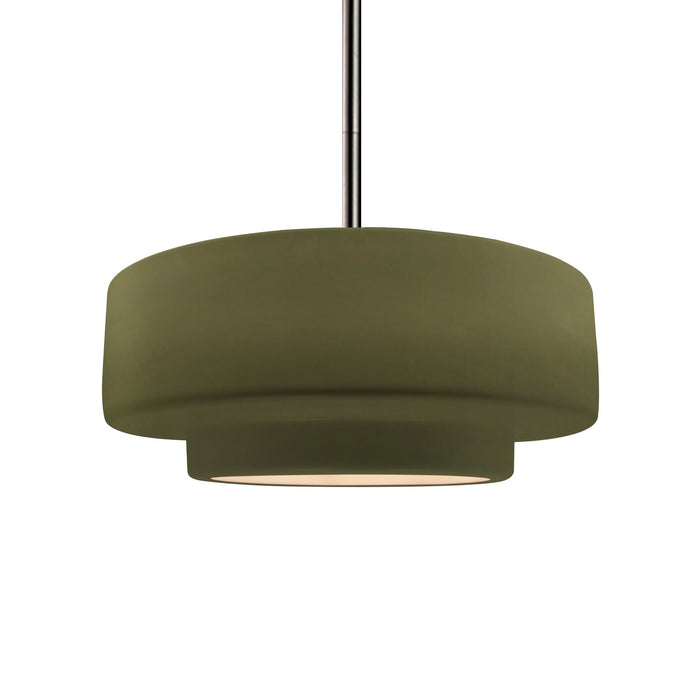 Justice Designs CER-6543-MGRN-NCKL-RIGID One Light Pendant, Matte Green