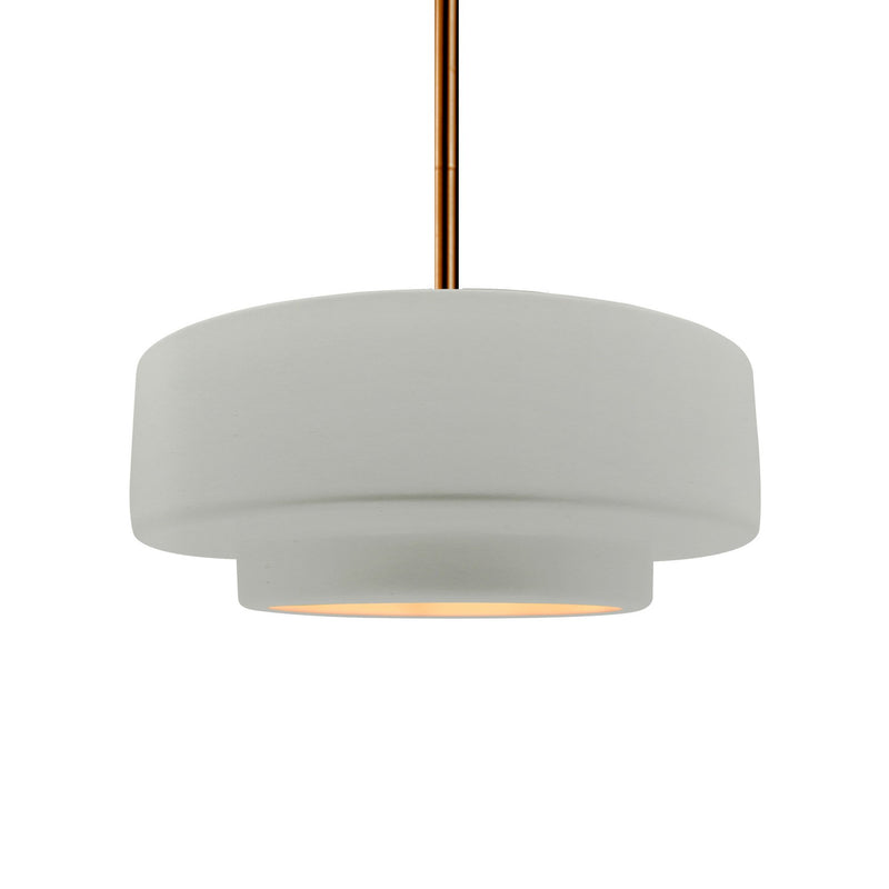 Justice Designs CER-6543-MTGD-BRSS-RIGID One Light Pendant, Matte White w/ Champagne Gold