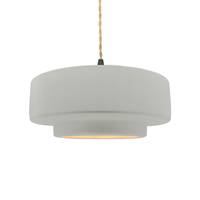 Justice Designs CER-6543-MTGD-MBLK-BEIG-TWST One Light Pendant, Matte White w/ Champagne Gold