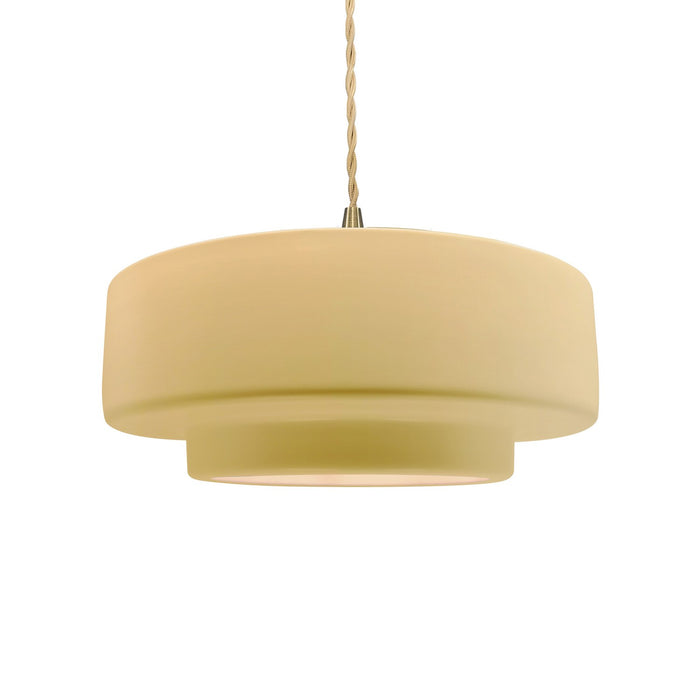 Justice Designs CER-6543-MYLW-BRSS-BEIG-TWST One Light Pendant, Muted Yellow