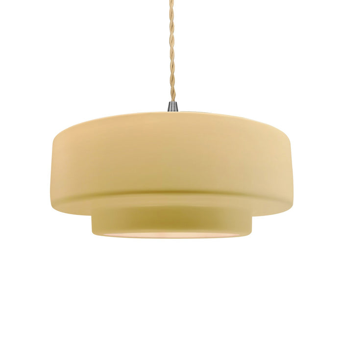 Justice Designs CER-6543-MYLW-NCKL-BEIG-TWST One Light Pendant, Muted Yellow