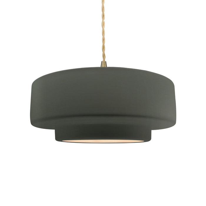 Justice Designs CER-6543-PWGN-BRSS-BEIG-TWST One Light Pendant, Pewter Green