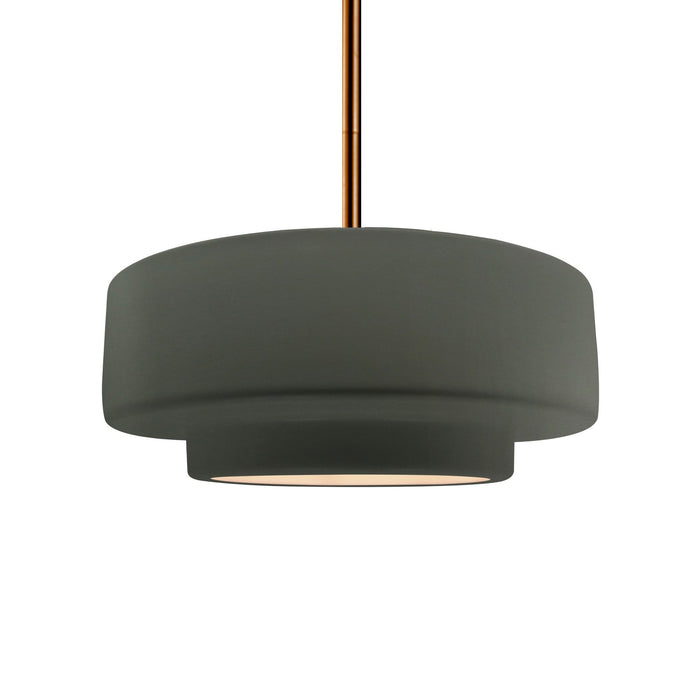 Justice Designs CER-6543-PWGN-BRSS-RIGID One Light Pendant, Pewter Green