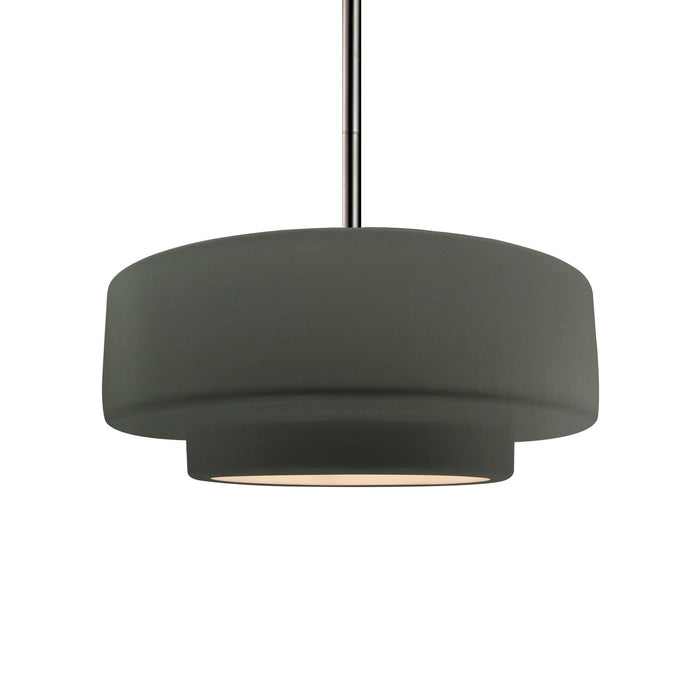 Justice Designs CER-6543-PWGN-NCKL-RIGID One Light Pendant, Pewter Green