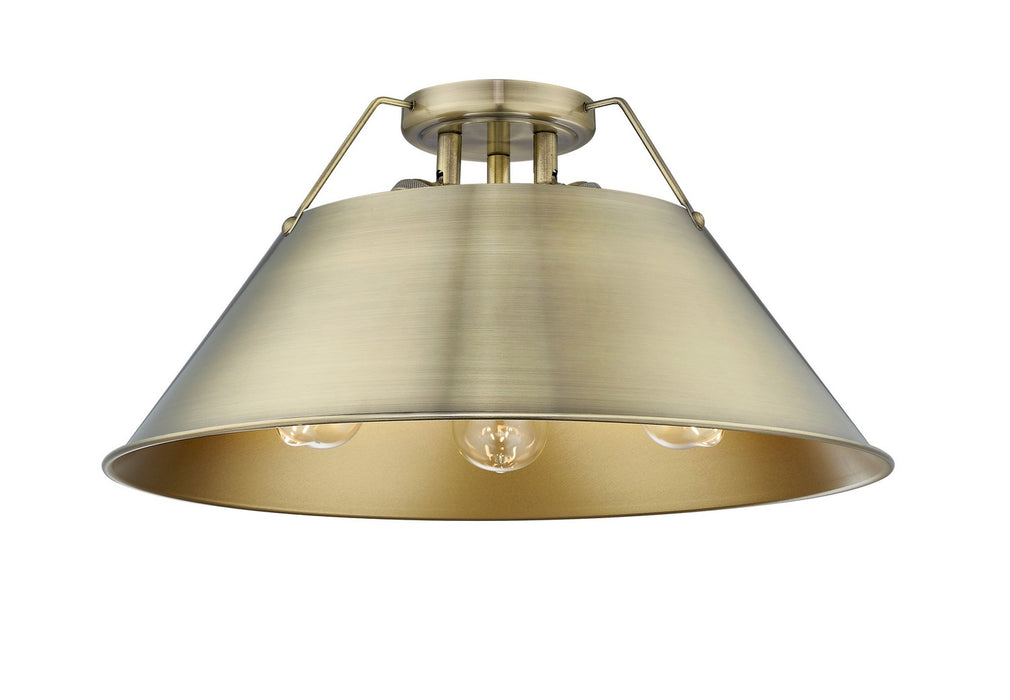 Golden 3306-3FM AB-AB Three Light Flush Mount, Aged Brass