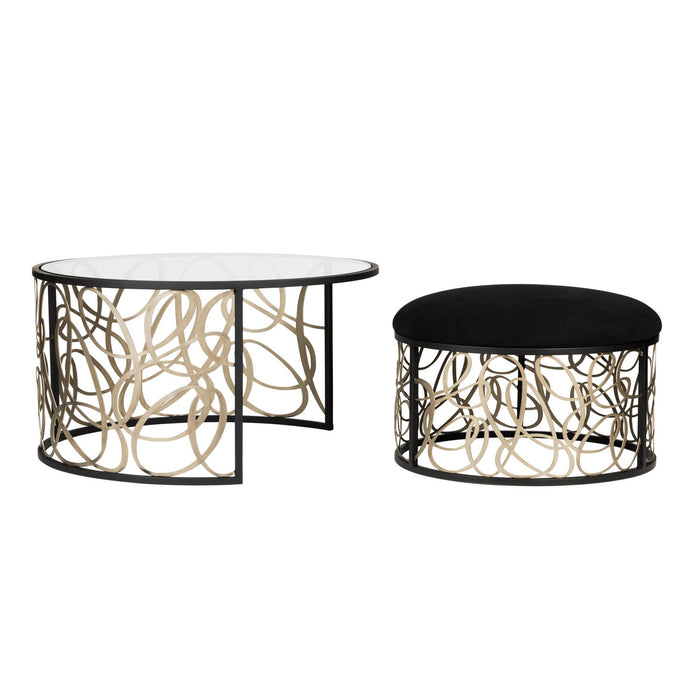 Varaluz 381TC32NMBAR Nesting Coffee Table and Ottoman, Matte Black/Artifact