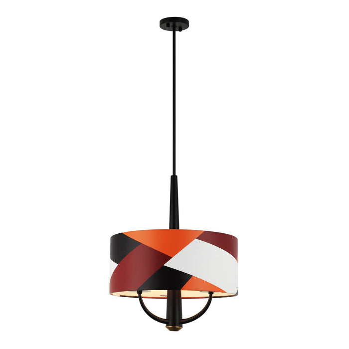 Varaluz 501P03BLSB Three Light Pendant, Black/Satin Brass/Patchwork